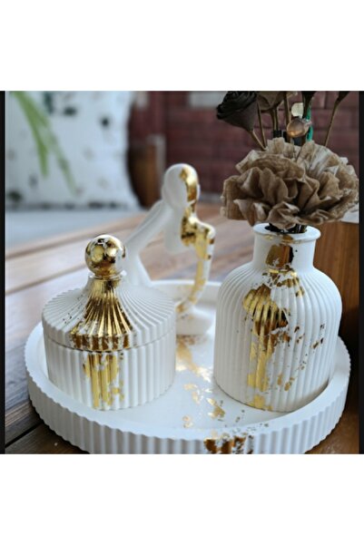 LUNİVAA HOME Dekoratif Modern Vintage Gold Detaylı 4 Parça Düşünen İnsan Set ...