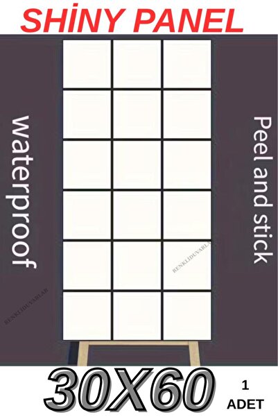 Renkli Duvarlar 60x30cm Parlak Siyah Çizgili Beyaz Kare Yapışkanlı Karavan Pr...