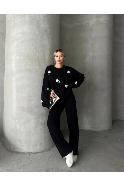 trivvy Cute Panda Patterned Knitwear Set