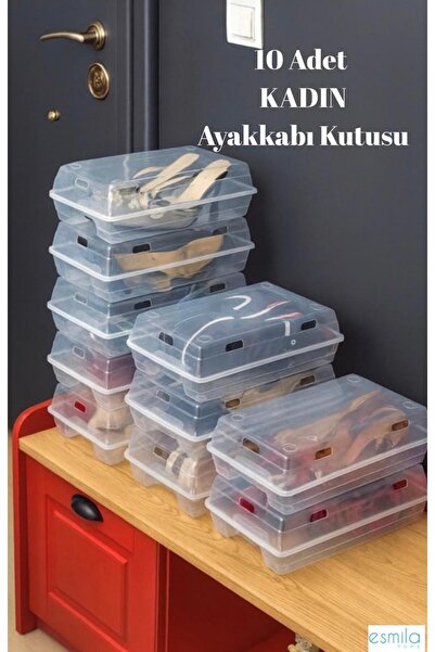 ESMİLA 10 ADET ŞEFFAF KADIN AYAKKABI KUTUSU SEPET SAKLAMA KUTUSU AYAKKABI DÜZENLEYİCİ