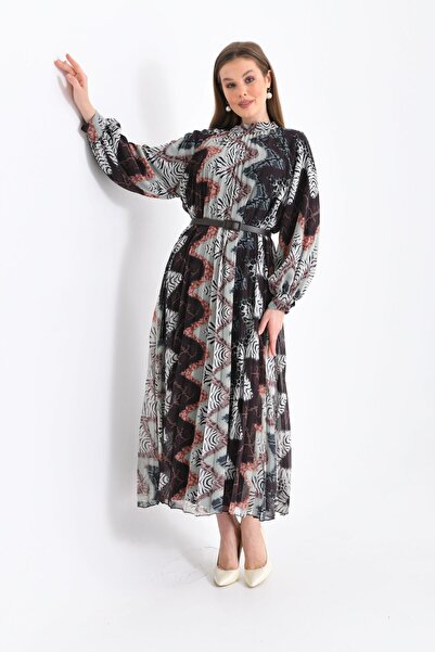 FTZ WOMEN Дамска копринена шифонна рокля Кафе 30451