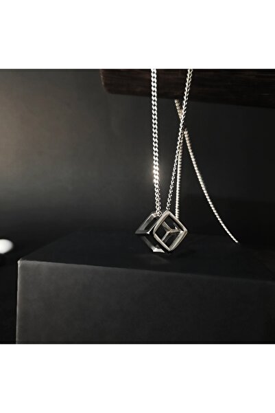 OEM Colier din oțel inoxidabil cu pandantiv cub, stil minimalist