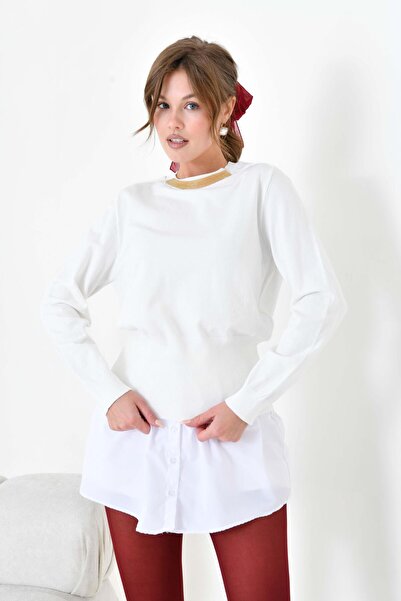 FTZ WOMEN Kadın Zincir Detaylı Kazak Kemik 20823