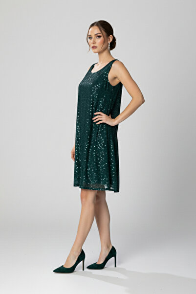 HOX'S Jasmin | Payetli V Yaka Kolsuz Sırt Dekolteli Dizüstü Hamile Abiye Elbise - Zümrüt Yeşili