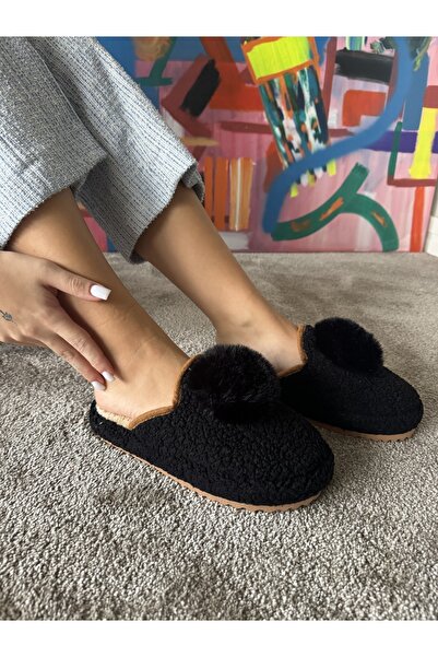 POWER Kadın Sessiz Taban Yumuşak ve Hafif Ponpon Figürlü Peluş Ev Terliği