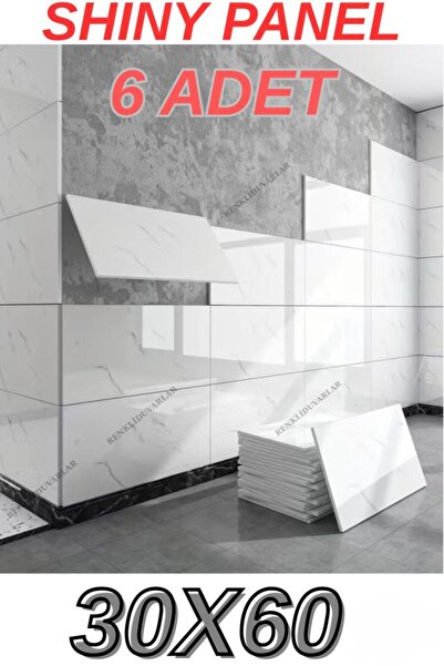 Renkli Duvarlar Yapışkanlı Beyaz Mermer Desen 6 Adet Zemin Yer Duvar Döşeme Paneli