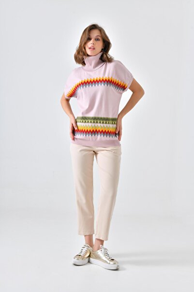 FTZ WOMEN Women's Ethnic Patterned Sweater Powder 20073