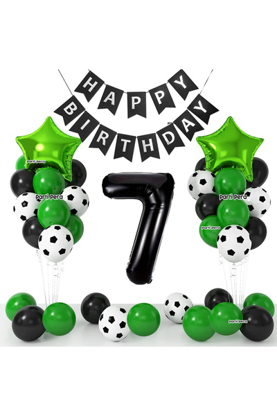 parti pera Futbol Temalı Doğum Günü Balon Seti Siyah Yeşil Futbol Baskılı Balon