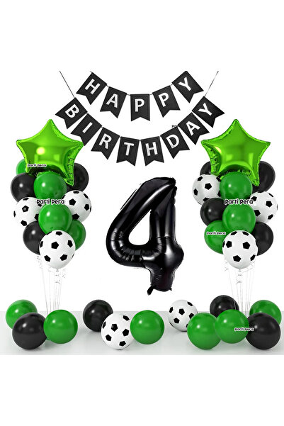parti pera Futbol Temalı Doğum Günü Balon Seti Siyah Yeşil Futbol Baskılı Balon