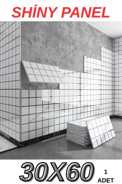 Renkli Duvarlar 60x30cm Shiny Siyah Çizgili Beyaz Kare Yapışkanlı Karavan Prefabrik Banyo Wc Duvar Kaplama Paneli