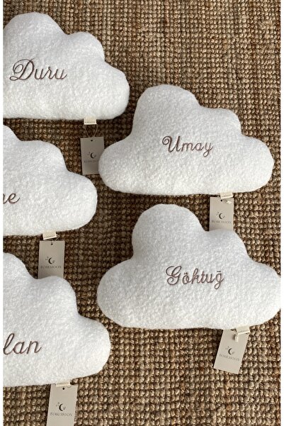 bohemoon Kişiye Özel İsim Nakışlı Bulut Yastık Beyaz