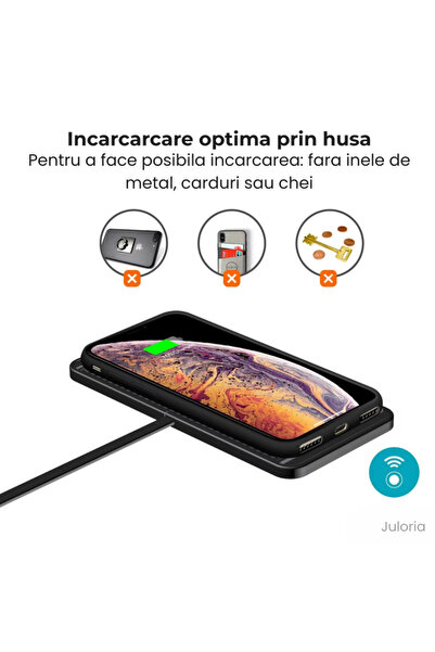 Juloria Încărcător Wireless Auto – Standard Qi, 10W/7.5W/5W, Suprafață Anti-Alunecare, Universal