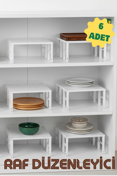 Roza's Home 6 Adet Dolap Içi Düzenleyici Raf, Bardak Rafı, Düzenleme Rafı Org-01