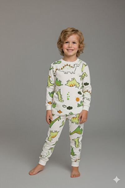 MADALİNA Erkek Çocuk %100 Pamuklu Dinazor Ağaç Desenli Pijama Takımı