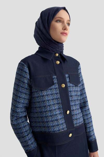 Armine TREND New Season Plaid Patterned Buttoned Jacket with Pockets and Zipp...