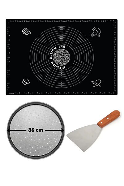 Kitchen Design Lab Siyah Hamur Açma Matı 45 X 65 Cm, 36 Cm Pizza Tepsisi Ve A...