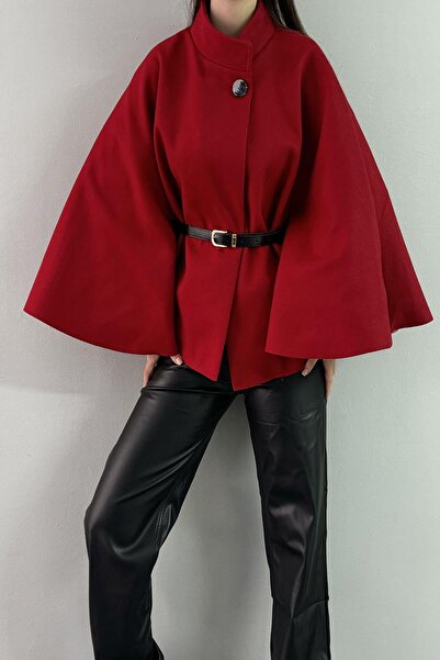 lizge giyim HAKİM YAKA KEMER DETAYLI KAŞE PANÇO