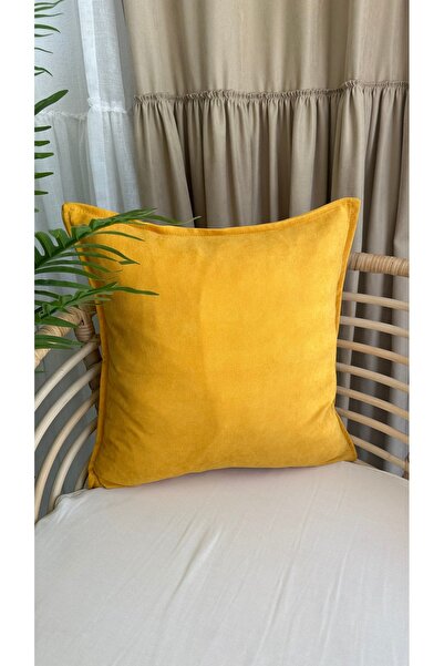 Decamor home Velvet Textured Mustard Yellow Throw Pillow Cover