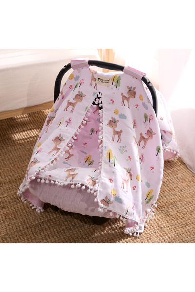 SALLHOMEE Sallhome Ceylan Desenli Pembe Puset Takımı – Ponponlu Örtü ve Minde...