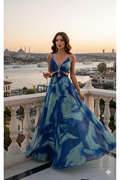 ALCHERA ŞAL DESENLİ ABİYE ELBİSE