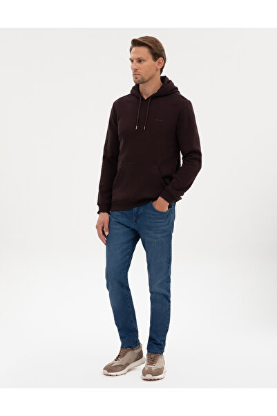 Pierre Cardin Koyu Kahverengi 2 İplik Regular Fit İçi Polarlı Kapüşonlu Basic Sweatshirt 50314055-VR084