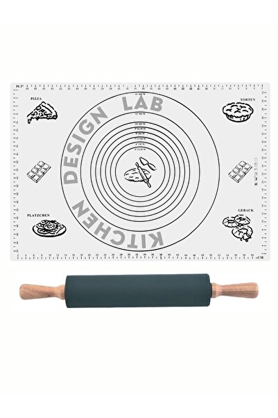 Atlas Mutfak حصيرة لف العجين من السيليكون مقاس 45 × 65 سم باللون الأبيض مع مق...