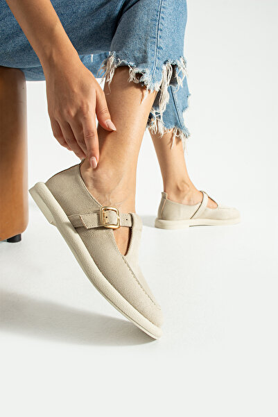 DESPİNA Kadın Taba Süet Saraç Detay Tokalı Loafer Ayakkabı – Rahat ve Şık Günlük Kullanım