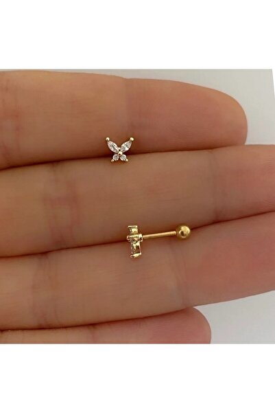 Heppii Gold Renkli Kelebek Helix Piercing Tragus Lob Conch 8 mm