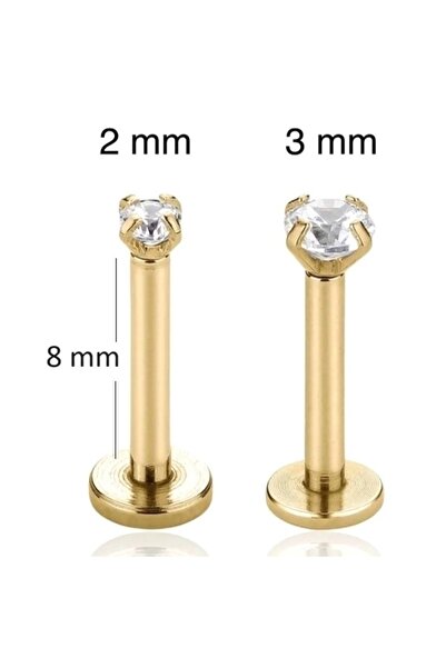 Heppii Tektaş Cerrahi Çelik Piercing Tragus Helix Kıkırdak Conch Gold Renk 8 mm (2 Adet)