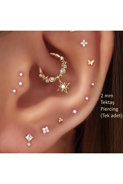 Heppii Mini Tektaş Cerrahi Çelik Piercing Tragus Helix Kıkırdak Conch Gold Renk 6 Mm