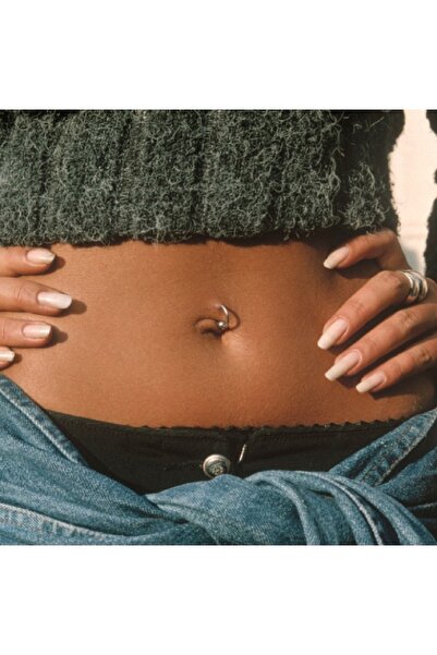 Heppii 316 L Çelik Küçük Topçuklu Düz Halka Göbek Piercingi 6 mm Silver Renk