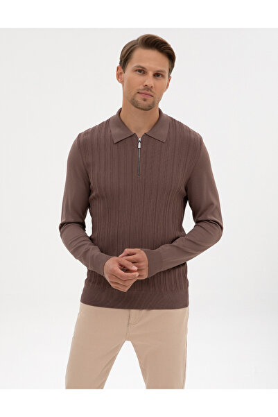 Pierre Cardin Vizon Regular Fit Bisiklet Yaka Fermuarlı Triko Kazak 50315753-VR052