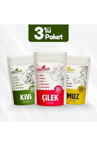SagaFresh Dondurularak Kurutulmuş Meyve 3'lü Set 1 (Çilek 15g, Muz 30g, Kivi ...