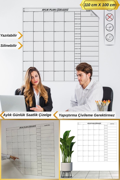 Hane Dostu 110 Cm Kendinden Manyetik Yapışkanlı Aylık Günlük Saatlik Planlayı...