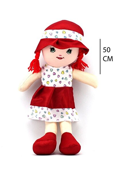 grs oyuncak Bez Bebek 45cm Karışık Renkli Kırmızı Elbiseli Lina Bebek