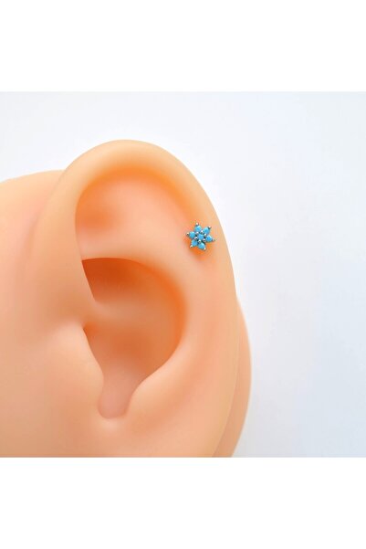 Heppii Mavi Çiçek Kıkırdak Piercing Helix Lob Çiçekli Piercing