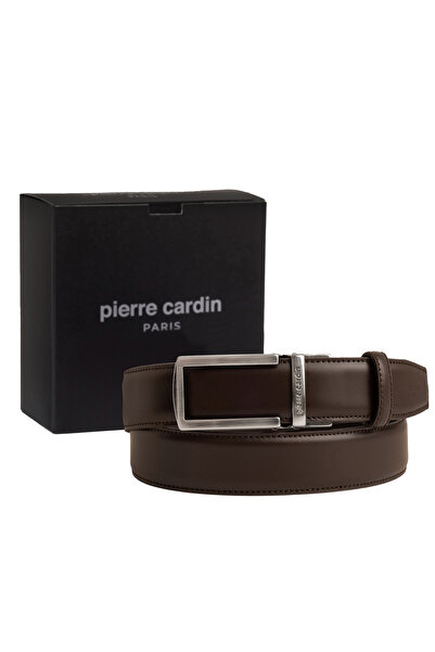 Pierre Cardin حزام رجالي من الجلد البني بإبزيم أوتوماتيكي (عرض 3.5 سم) PCOTM0...