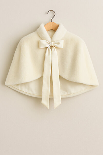 Elegance Scarf Uzun Fiyonklu Yumuşak Dokulu Kürk Etol Gelin Bolero Kırık Beyaz