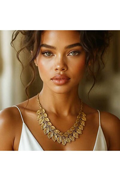 Luxiva el yapimi yaprak formlu warsho altın kaplama çelik kolye