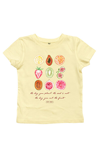 WHITE OF CREATIVE Kadın Dinner Time Baskılı Baby Tee Crop Top