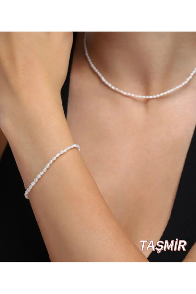 Taş-Mir Gerçek Arpa İnci Kolye Bileklik Set 55 Cm