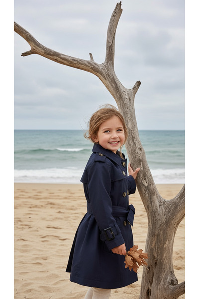 HÇ Hülya Çelik KİDSWEAR 2018 Erkek,kız unusex model Çocuk Lacivert Trençkot