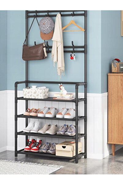 OEM Cuier pentru haine cu suport pantofi, 4 rafturi, plastic, 155 x 26 x 60 cm