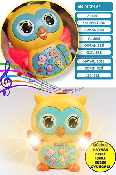 TOYFEST Hayvan Sesleri Çıkaran Işıklı Müzikli Baykuş Modelli Interaktif Bebek Eğitici Tuşlu Oyuncak - Sarı