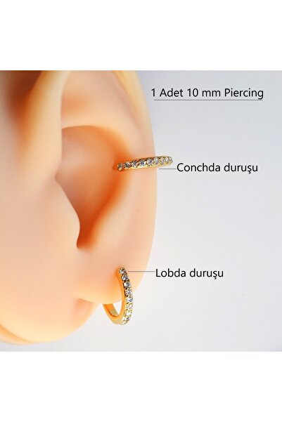 Heppii 10 mm Gold Renk Taşlı Halka Piercing Helix Lob Conch Kıkırdak