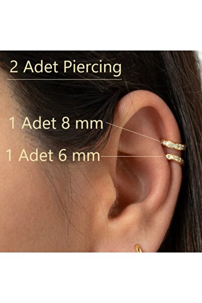 Heppii İki Parça Gold Taşlı Halka Piercing Tragus Helix Forward Helix Kıkırdak (6 mm ve 8 mm)