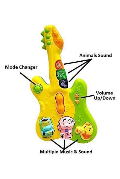 TOYFEST Hayvan Sesleri Çıkaran Işıklı Ninnili Müzikli Gitar İnteraktif Bebek Eğitici Tuşlu Oyuncak - Sarı