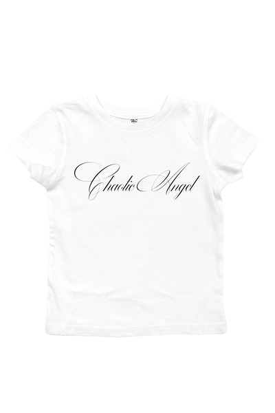 WHITE OF CREATIVE Kadın Chaotic Angel Yazılı Baskılı Baby Tee