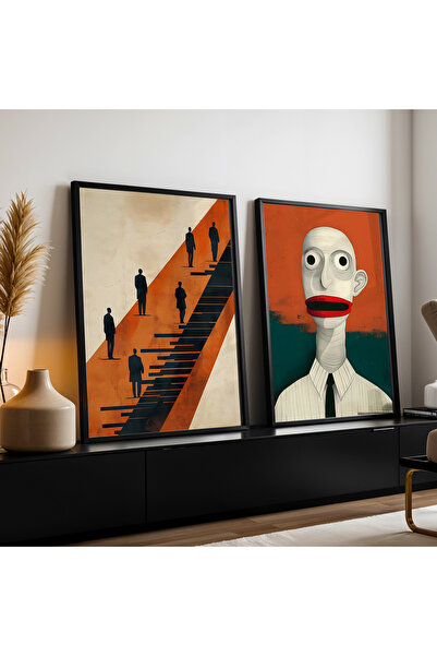 HİGUERA Αφηρημένο σχέδιο Κόκκινο αφηρημένο διπλό φυσικό ξύλινο πλαίσιο ζωγραφ...