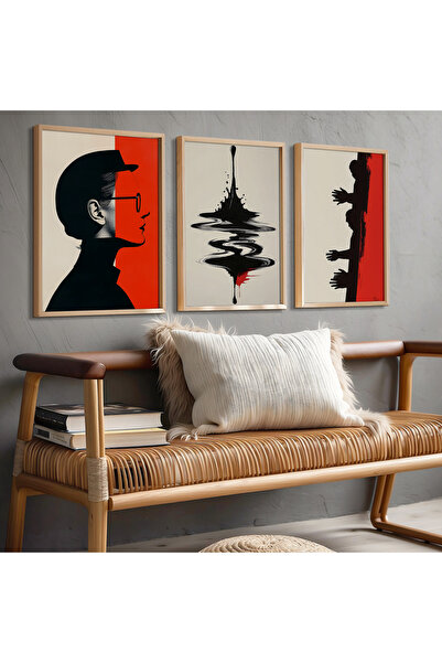 HİGUERA Αφηρημένο σχέδιο Κόκκινο αφηρημένο τριπλό φυσικό ξύλινο πλαίσιο ζωγρα...